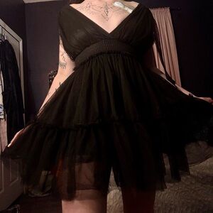 Chic Black Tulle Mini Dress